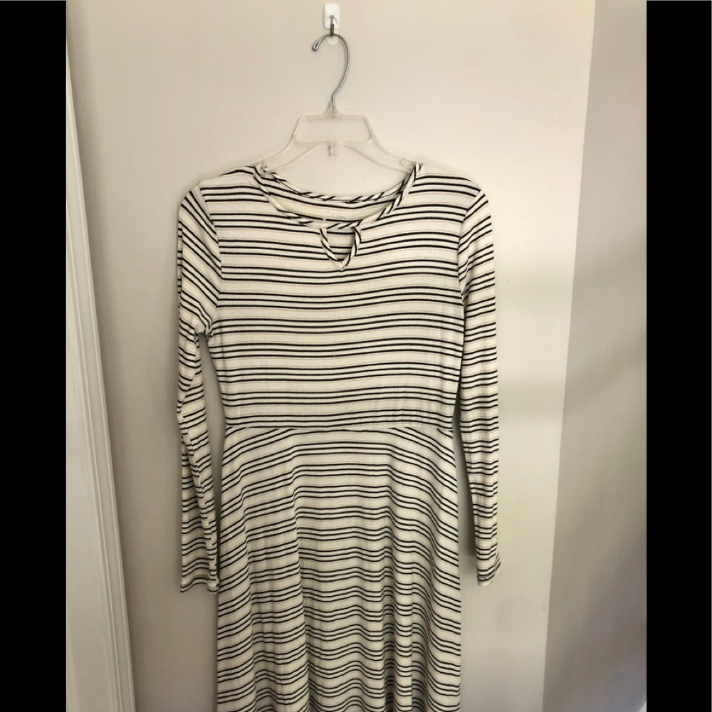 Black, white, & gold striped dress